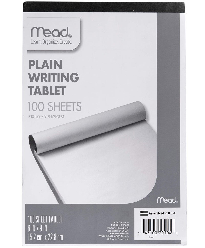 Mead Writing Tablet, 6" x 9" Paper Pad, Plain Note Pad, 100 Sheets (70104) - Image 1